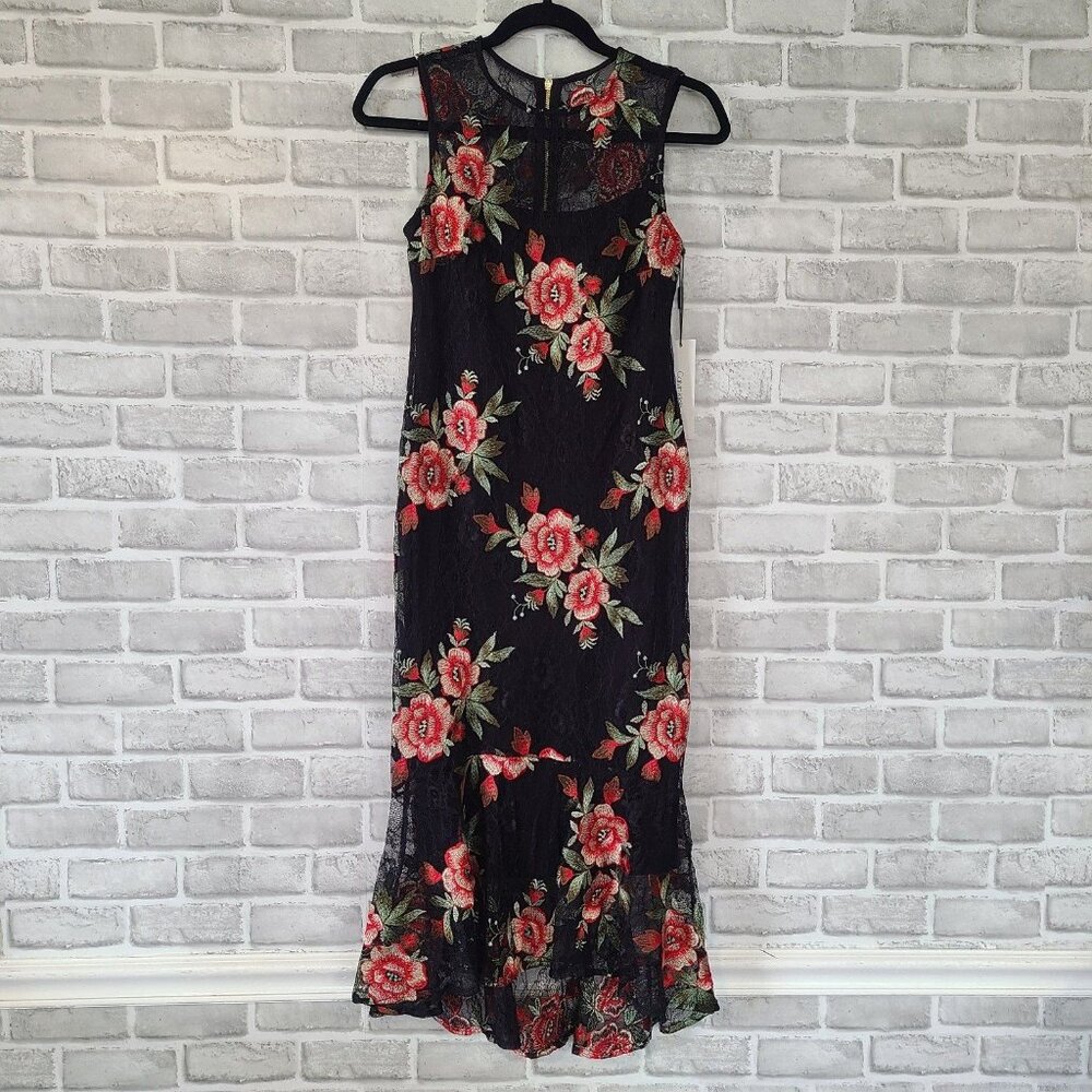 Calvin Klein Womens Dress Midi Size 2 Whimsigoth Floral Embroidered Lace $159